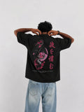 Sakura Raven Oversized T-Shirt by Thread Anatomy featuring pink Japanese raven artwork
