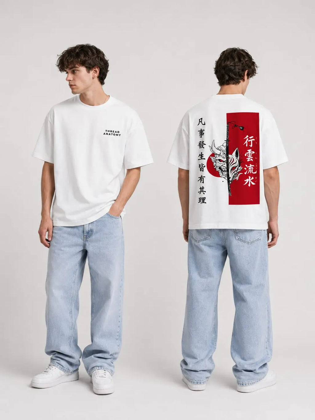 Oversized streetwear graphic tee with Oni artwork