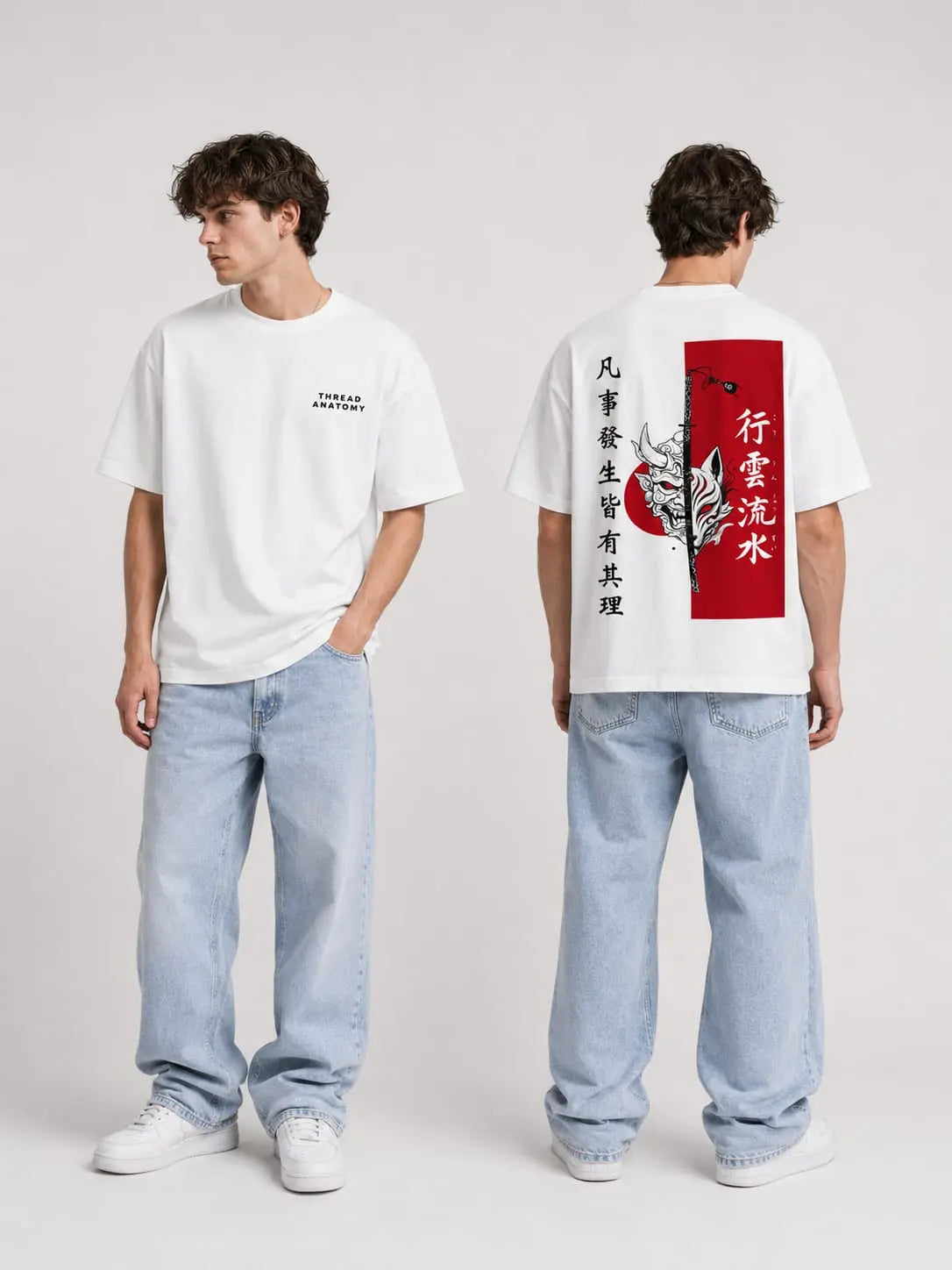Oversized streetwear graphic tee with Oni artwork